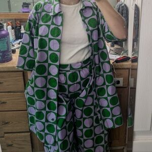 Green and Purple Geometric Shirt Dress